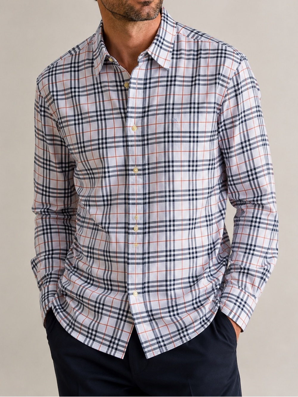 Burberry London Men’s Light Blue Button Down Plaid Check Dress Shirt